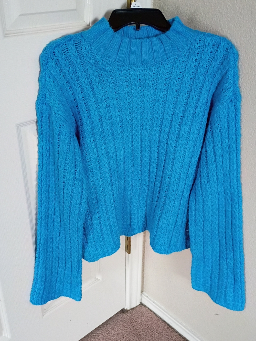 St. John's Bay Bright Blue Cropped Cable-Knit Mock Neck Sweater